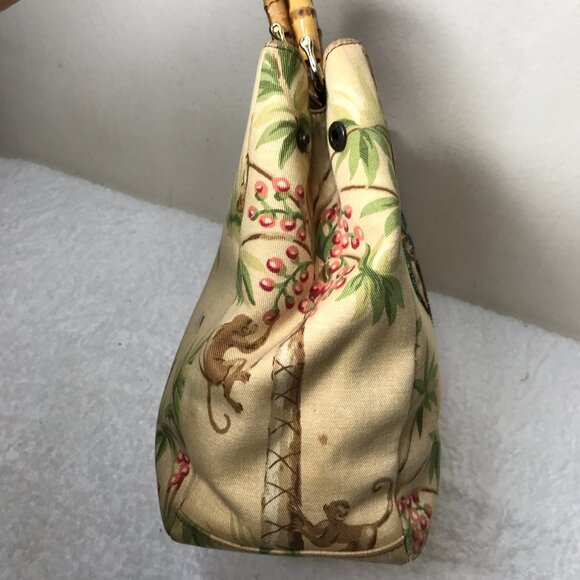 Isabella Fiori Vintage Monkey Palm Tree Tropical Beaded Hand Bag Bamboo Handles - Picture 4 of 16